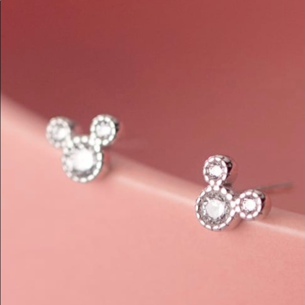 925 Sterling Silver Cubic Zirconia Mickey Mouse Minimalist Stud Earrings